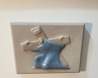 Jack Black Navajo Art Pottery Jesus Christ Carrying the Cross 1991 Wall Hanging