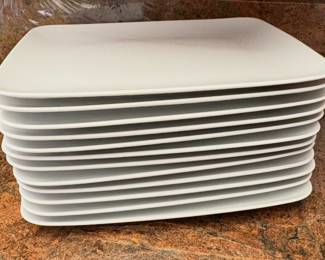 Crate and Barrel white, rectangular porcelain plates