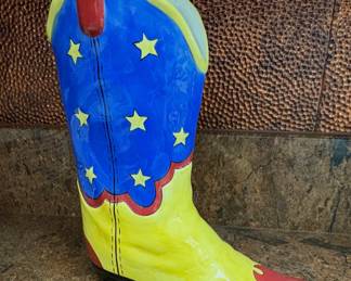 Anne Ormsby "Seeing Stars" cowboy boot ceramic vase.