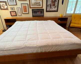 Mid-Centery “Danish Modern FM” teak queen floating platform bed with headboard nightstands