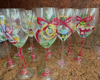 Block Basics The Twelve Days Of Christmas Set Of Hand Painted Wine Goblets