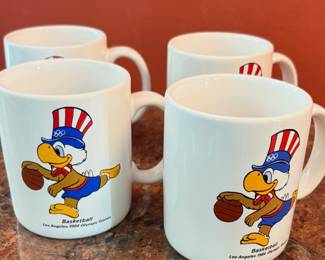 Vintage coffee mug featuring Sam the Olympic Eagle, the mascot of the 1984 Los Angeles Olympic Games.