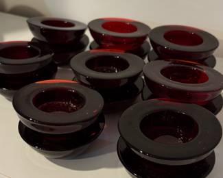 Crate & Barrel Ruby Red Glass Tea light Votive Candle Holders