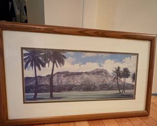 Framed and signed poster of Diamond Head in Honolulu, Hawaii—The artist is Gary Reed
