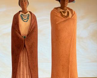 Navajo Couple Statues Native American Southwest Ceramic Figures Hand Painted