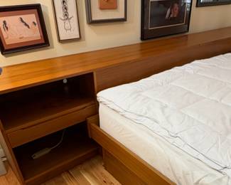 ( A CLOSER LOOK) Mid-Centery “Danish Modern FM” teak queen floating platform bed with headboard nightstands. (I have two identical beds)
