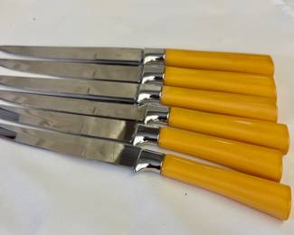 Sheffield England - Stainless Steel Bakelite Steak Knives -Butterscotch - 6