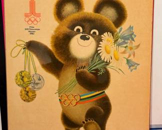 Misha, the mascot of the 1980 Summer Olympics in Moscow. On wood and laminated
Misha is a bear cub designed by Russian illustrator Victor Chizhikov.