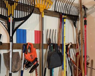 Garden Tools — racks , Shovels and Black & Decker hedge trimmer