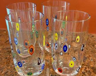 Set of 4 1980s Leonardo Millefiori Murano
Glass Tumblers