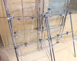 vintage Giancarlo Piretti for Castelli "Plia" folding chairs in lucite and chrome. (4)