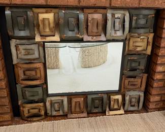 Vintage Curtis Jere Abstract Metal Wall Sculpture with a middle mirror Signed & Dated