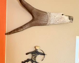 George Vukson hand-carved eagle head on an antler.