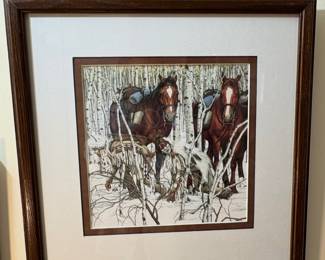 BEV DOOLITTLE Two Indian Horses Detail Matted & Framed Open Edition Art Print
