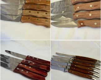 Hull vintage steak knives with wood-grain handles-Japan (6)