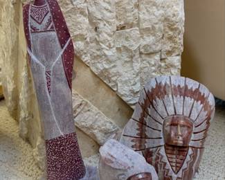 Native American sculptures carved from alabaster.