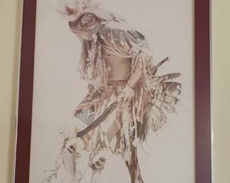 Signed-framed art print titled "The Feather Dancer" by artist David Ramos