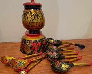 traditional Russian Khokhloma painted wooden lacquer