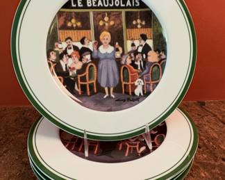 Williams Sonoma Guy Buffet Dinner Plates “LES CAFES "Le Beaujolais" (4)