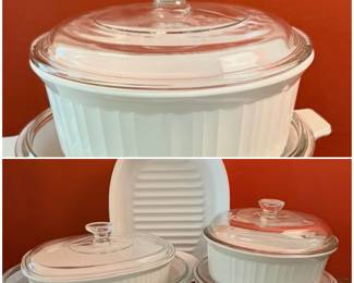 CorningWare French White bakeware.