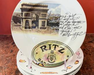 Arc de Triomphe in Paris and the Ritz logo dessert/ appetizer plates (France)