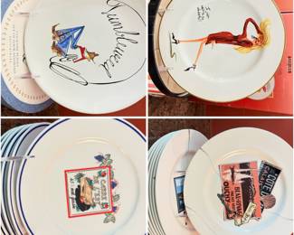 Royal Stafford — Pottery Barn "Tie One On" cocktail plates with a "Tumbleweed" design —-Sakura Glamour Girls Salad/Dessert Plate. by Oneida, (4 Sets——