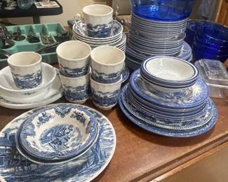 Lots of blue glass and china