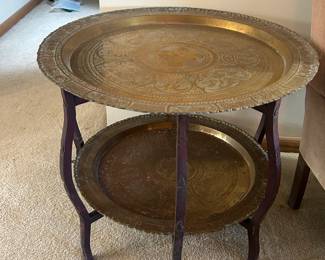 Two tier brass tray table