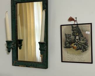 Antique mirror with candle holders