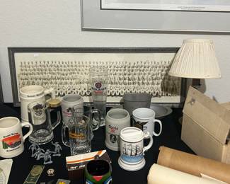Antique military photo and beet steins