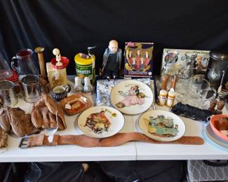 Vintage baseball gloves, vintage plates etc.