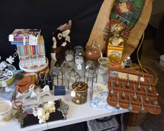 Collectors books, vintage pyrex bowls and vintage fairy tale spoons etc.