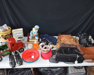 Name brand purses, vintage containers, speakers, decor etc