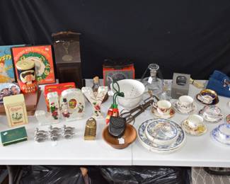 Vintage tea cups, books, containers etc