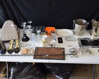 Wine buckets, shoes, crystal chandelier etc