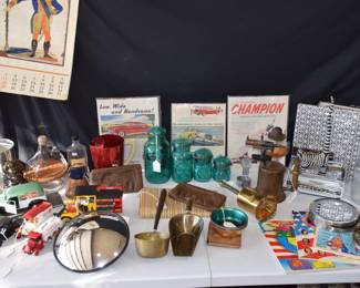Vintage cars, jars and posters etc.