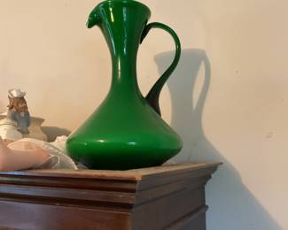 Italian Empoli glass ewer or pitcher