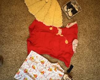 Vintage children's clothes (buttondown shirt is HealthTex size 4T, unknown size on red romper).
