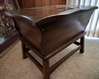 Dough box side table, hinges open
