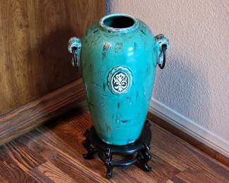Turquoise glazed urn vase