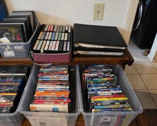 CDs, DVDs, vinyl records, cassette tapes