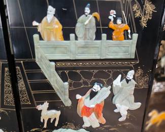 Stunning vintage Chinese Coromandel lacquer and jade 6-panel room divider