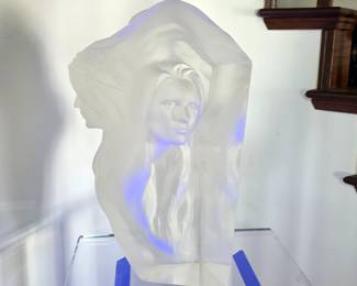 Frederick Elliott Hart "Reflections" Lucite sculpture on lit acrylic rotating stand