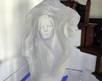 Frederick Elliott Hart "Reflections" Lucite sculpture on lit acrylic rotating stand
