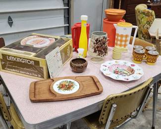 Retro table and chairs with mid-century accessories 