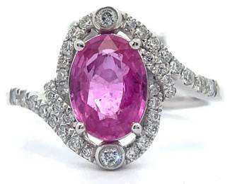 NEW! Karl Haas Designer 2.22 Carat Rare Unheated Natural Pink Sapphire & Natural Pavé Diamond Curved Shank Ring in Platinum