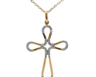 NEW! 0.25 Carat Pavé Diamond Celtic Ribbon Cross Pendant Necklace