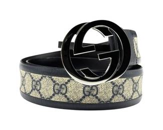 Gucci GG Supreme Canvas Belt with Silvertone Interlocking G Buckle