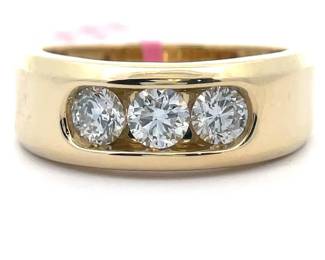 NEW! Gent's 1 Carat Diamond Three-Stone Channel Ring in Yellow Gold