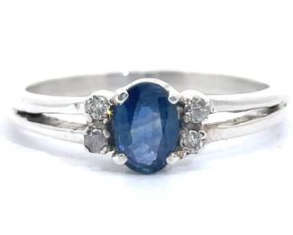 Oval Blue Sapphire & Natural Diamond Split Shank Ring